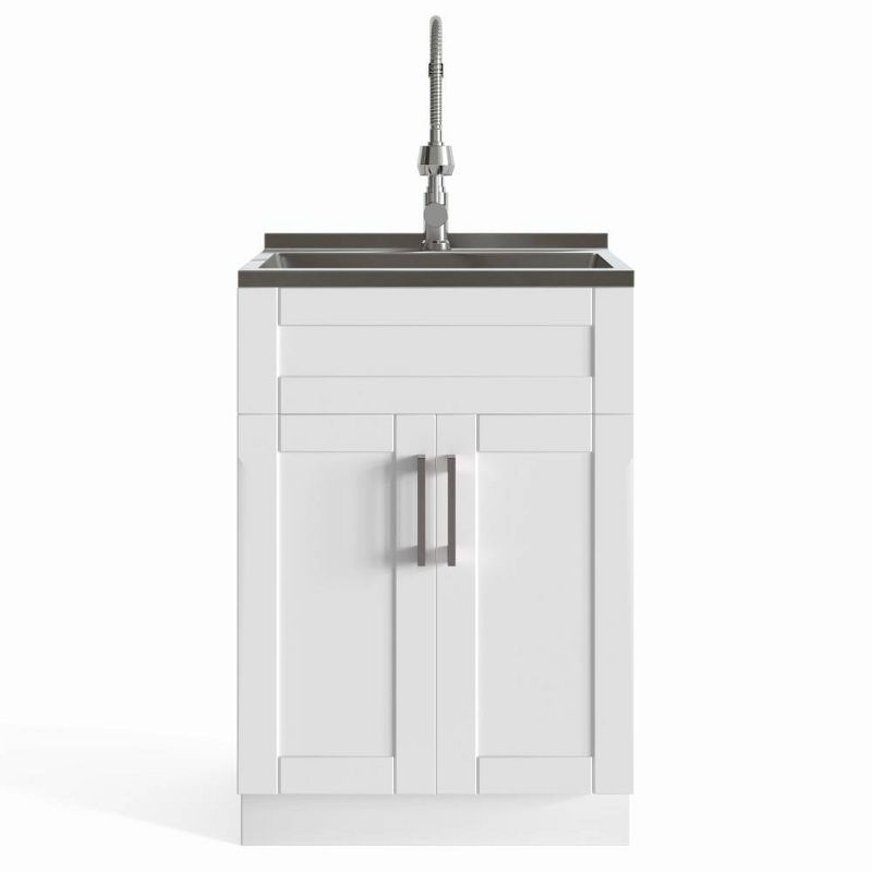 Hartland Contemporary Deluxe Laundry Cabinet with Faucet and Stainless Steel Sink White - WyndenHall