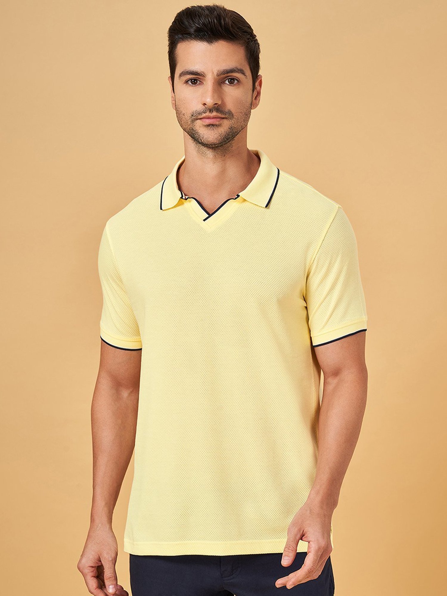 Byford By Pantaloons Yellow Slim Fit Polo T-Shirt
