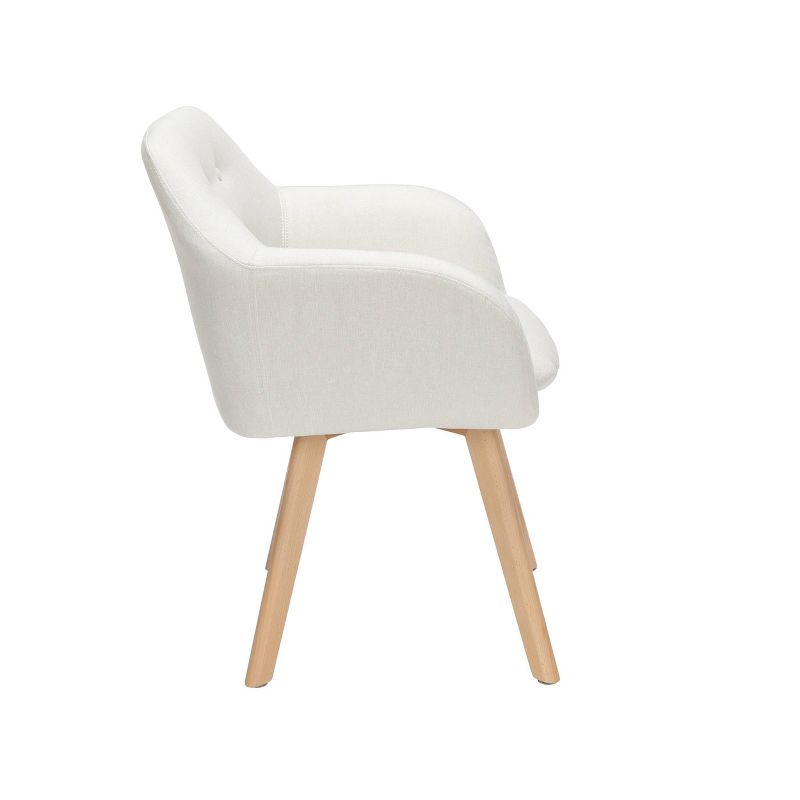 Set of 2 Tufted Fabric Mid-Century Modern Accent Chair with Arms Dining Chair Solid Beechwood Legs Beige - OFM