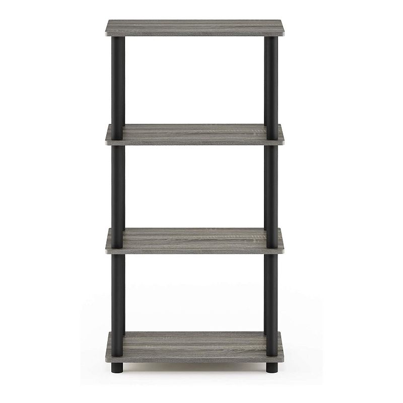 Furinno Turn-N-Tube 4 Tier Wooden PVC Corner Display Shelf and Bookcase for Living Room, Dining Room, Bedroom, and Office Spaces, French Oak Grey