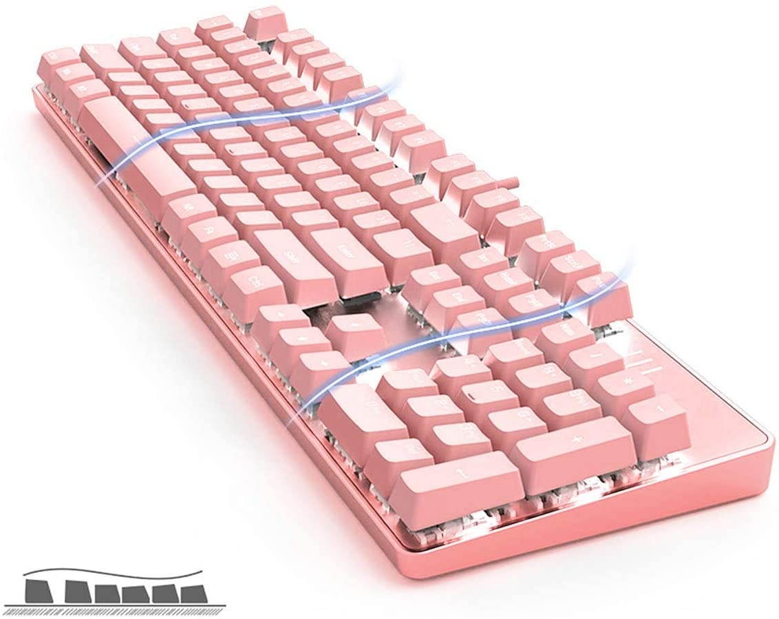 Merdia Mechanical Keyboard Gaming Keyboard with Blue Switch Wired White LED Backlit Keyboard Full Size 104 Keys US Layout(Pink)