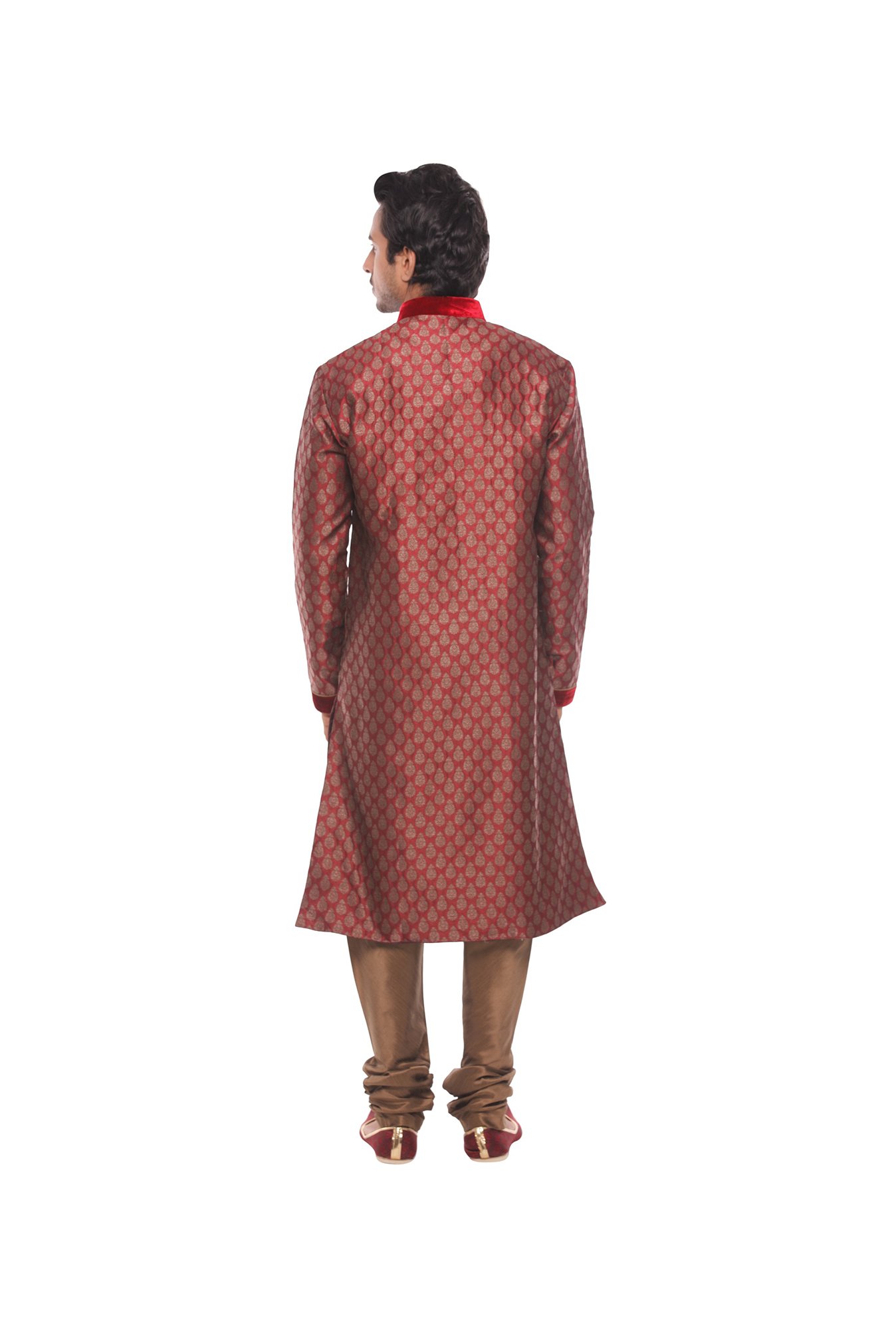 Manyavar Maroon Self Design Kurta & Churidar Set