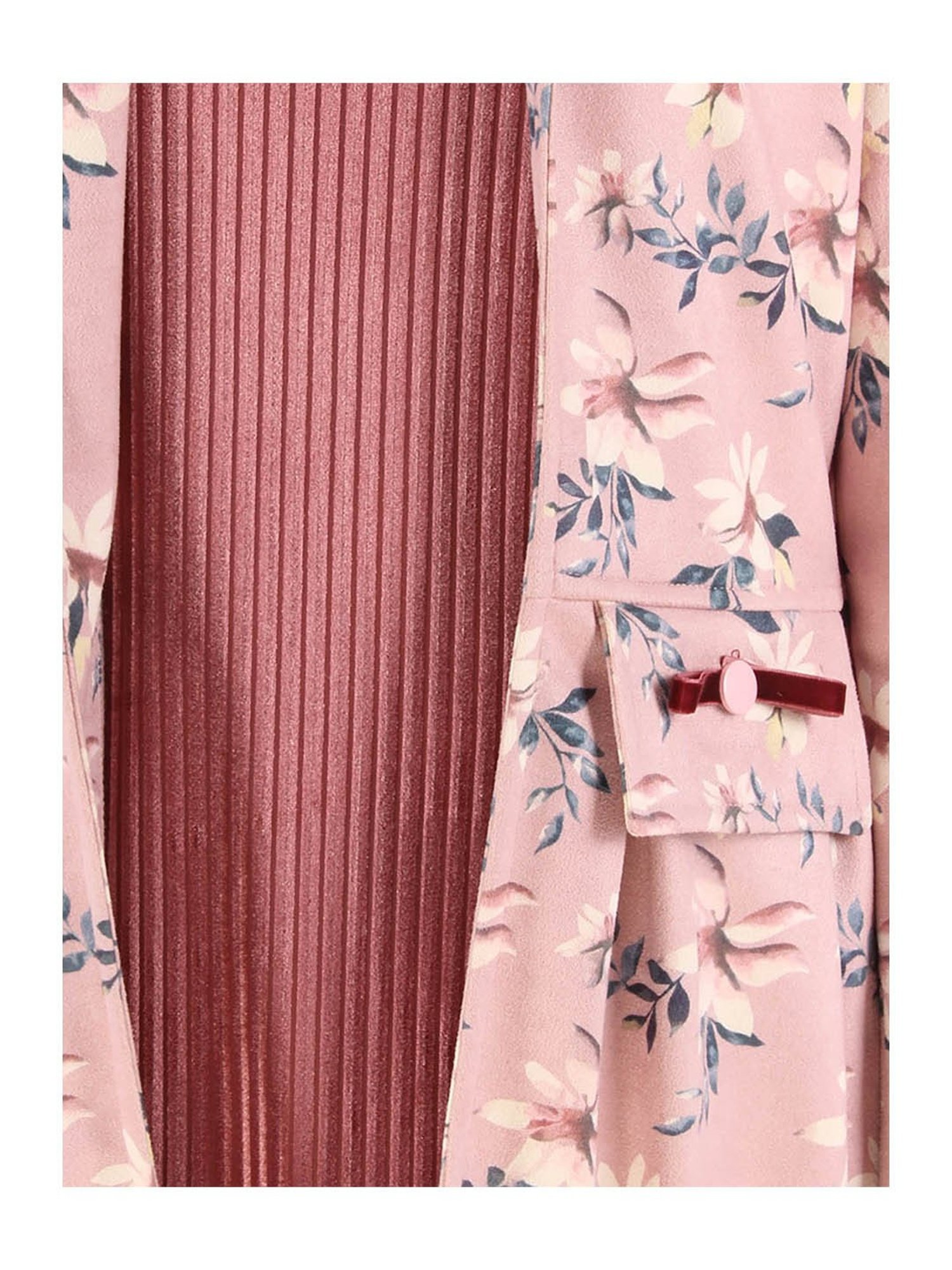 Cutecumber Kids Pink Floral Print Full Sleeves Shift Dress with Jacket