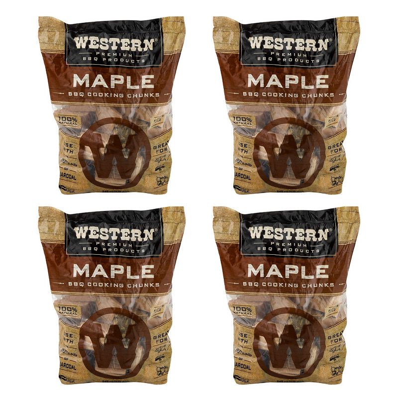 Western BBQ Maple Barbecue Flavor Wood Cooking Chunks for Grilling and Smoking Poultry, Pork, and Vegetables (4-Pack)
