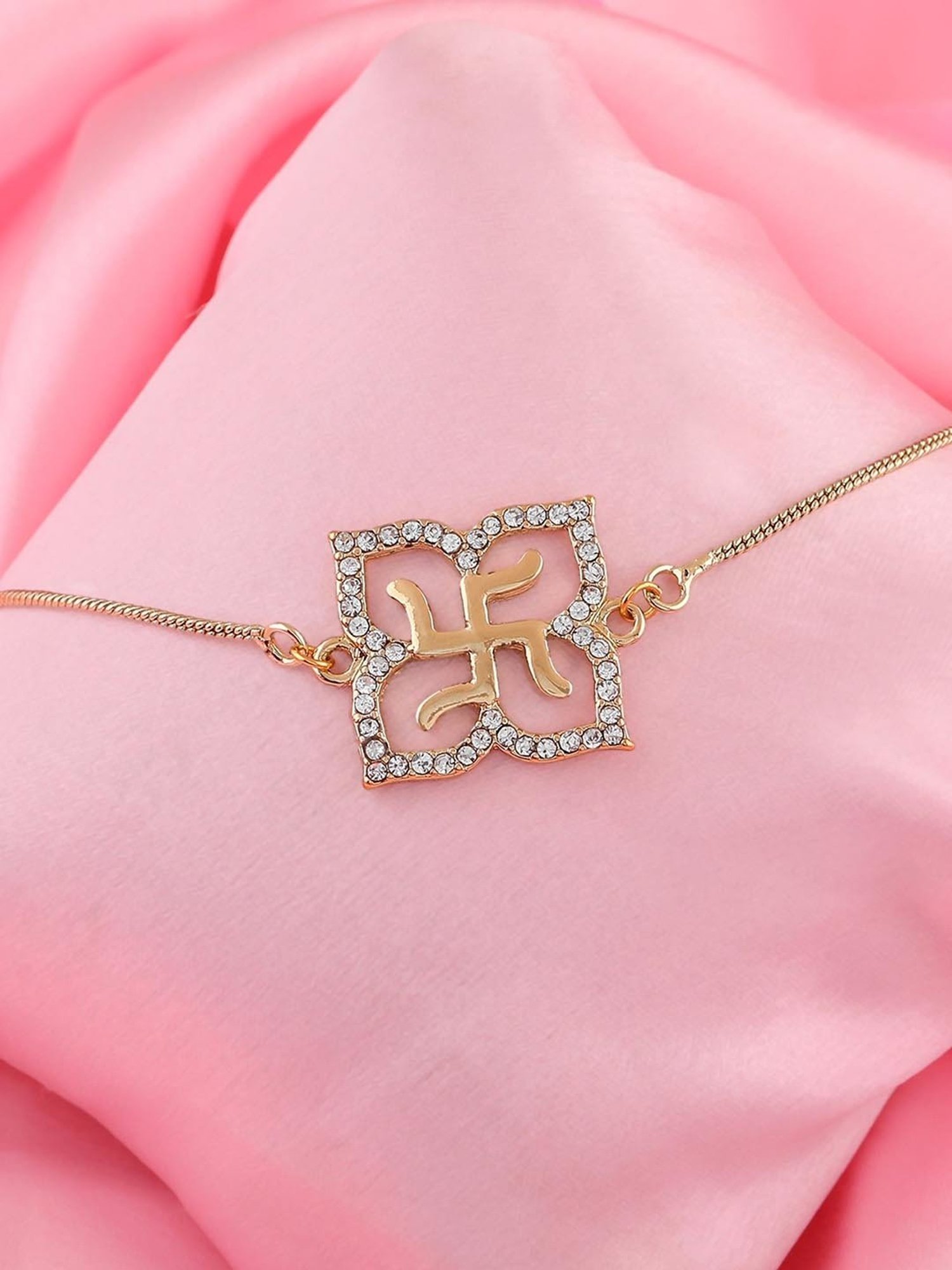 Estele Gold-Plated Holy Swastika Bracelet with Austrian Crystals for Women