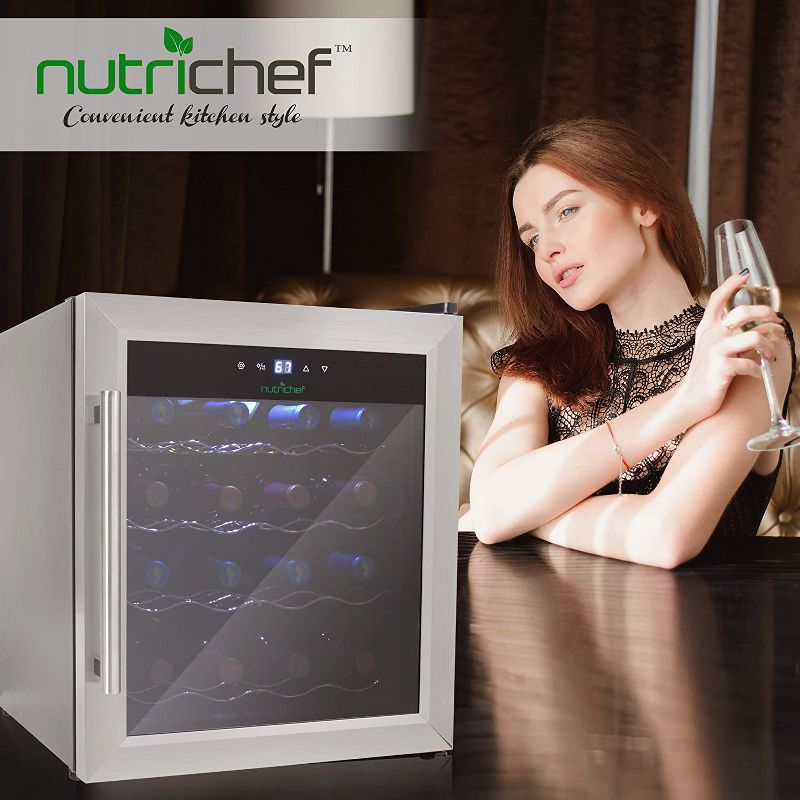 NutriChef Digital Electric 16 Bottle Adjustable Temperature Thermoelectric Freestanding Wine Chiller Cooler Cabinet Fridge, Black