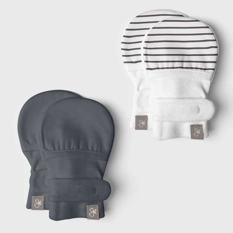Goumi Baby 2pk Striped Mittens - Gray 0-3M