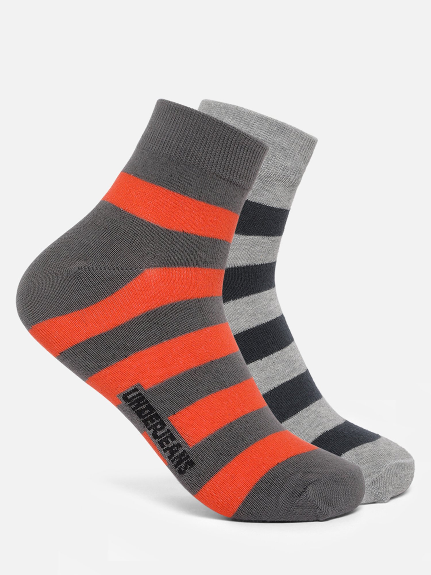 UnderJeans by Spykar Grey & Orange Striped Socks - Pack of 2