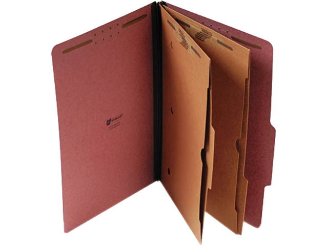 Pressboard Folder With 2 Dividers, Legal, Six-Section, Red, 10/Box
