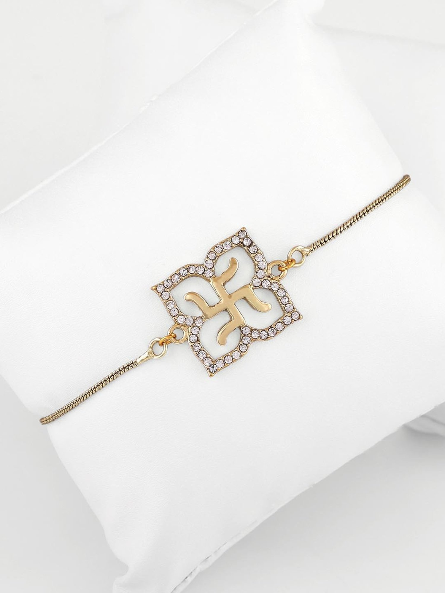 Estele Gold-Plated Holy Swastika Bracelet with Austrian Crystals for Women