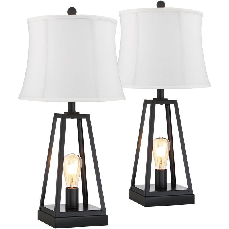 Franklin Iron Works Kacey Metal LED Night Light USB Cream Shade Table Lamps Set of 2