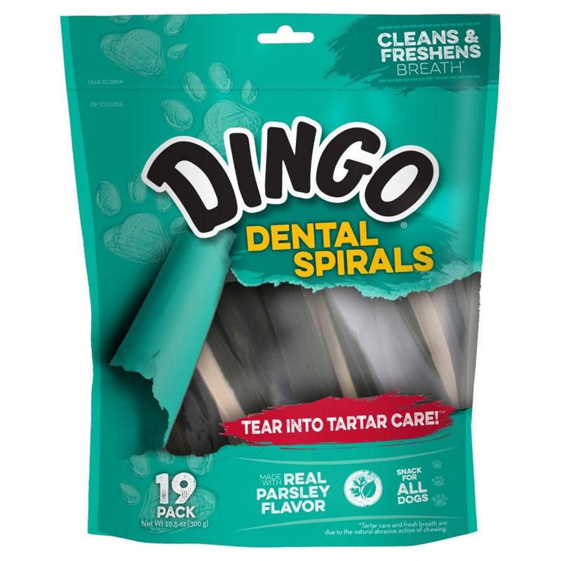 Dingo Dental Spirals for Clean and Fresh Breath Chicken and Real Parsley Flavor Dog Treats - 19ct