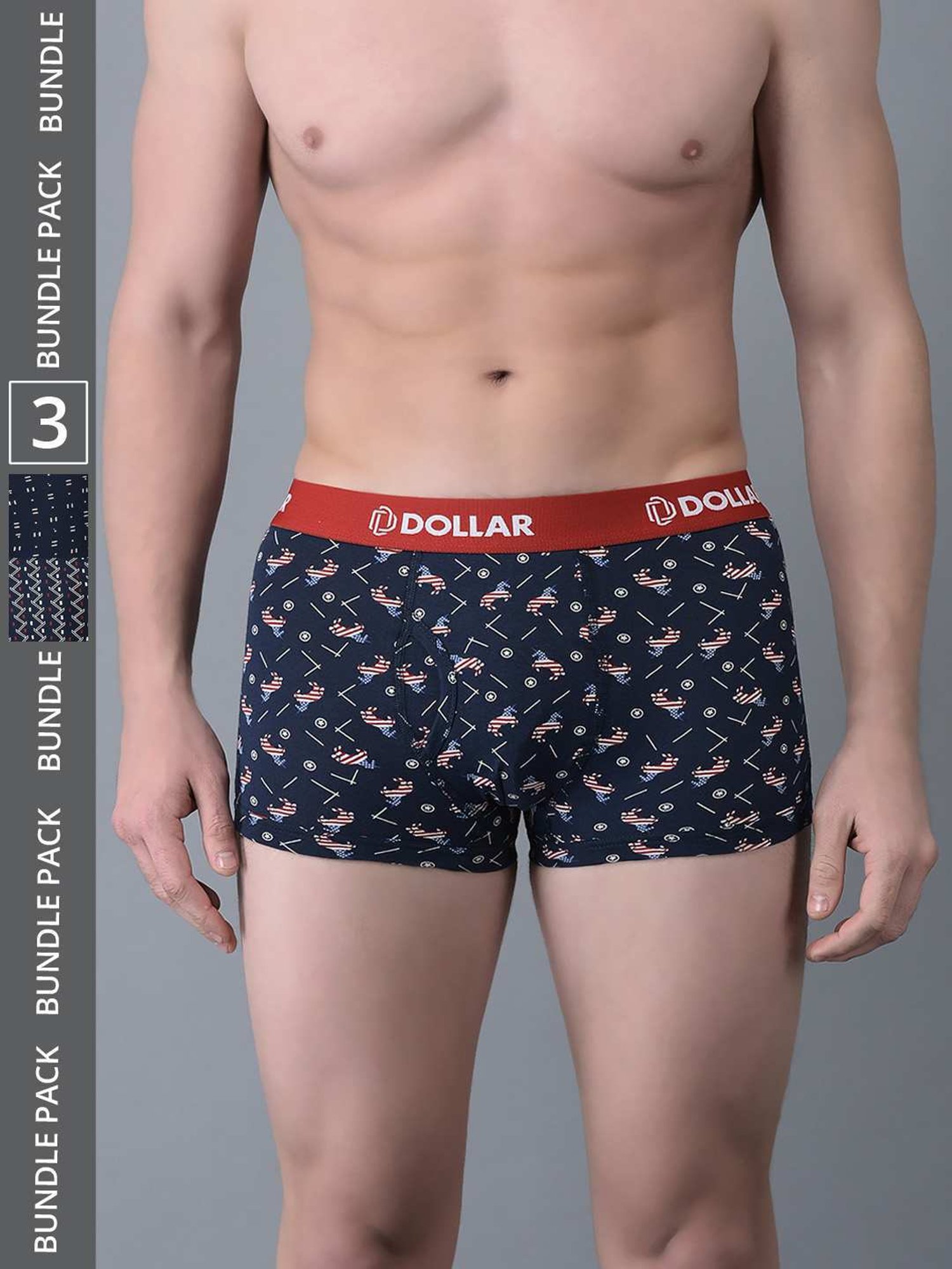 Dollar Bigboss Assorted Cotton Regular Fit Printed Trunks - Pack Of 3