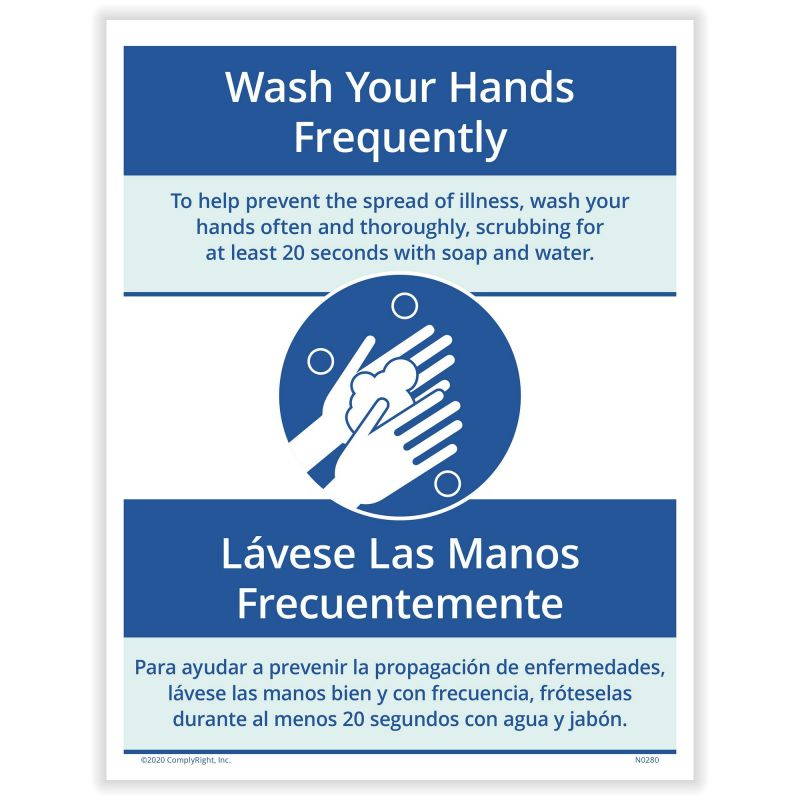 Bilingual Wash Your Hands Frequently Notice, 8.5" x 11" - 1 Poster per Pack