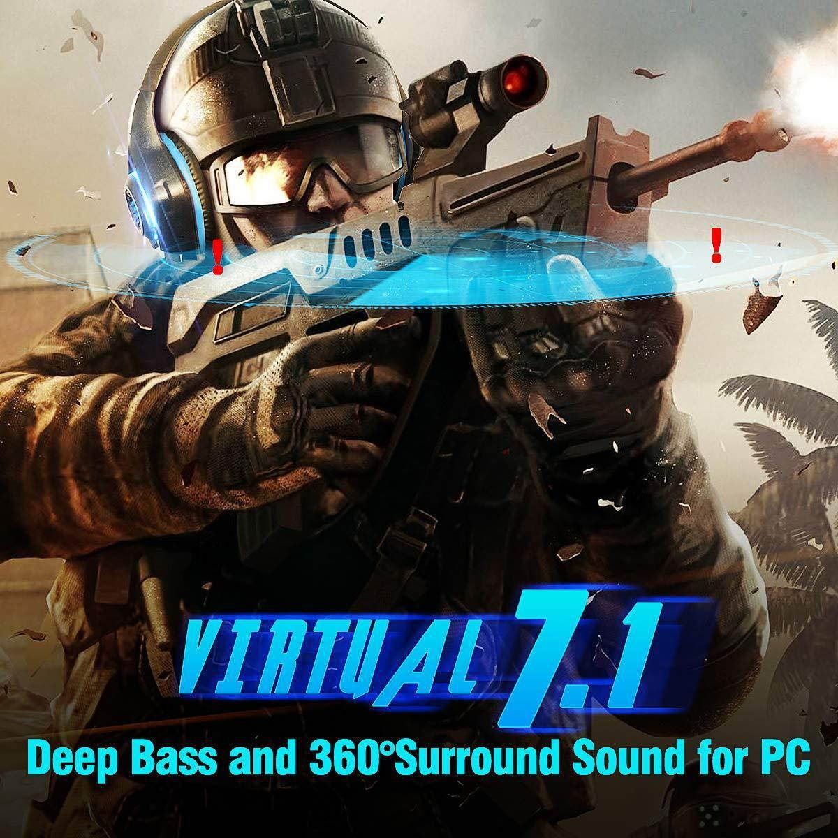 beexcellent usb headset, 7.1 surround sound computer gaming headset, pc headset with noise canceling mic volume control led light for pc mac laptop