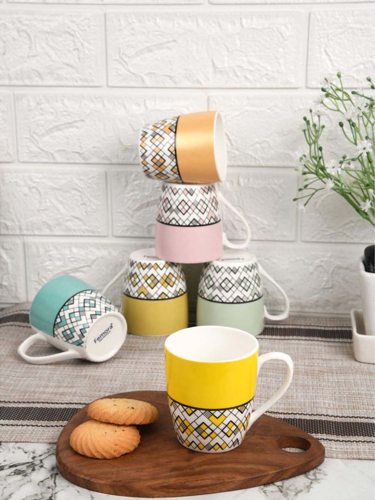 Femora Multicolor Bone China Tea Cup (0.16 L) - Set of 6