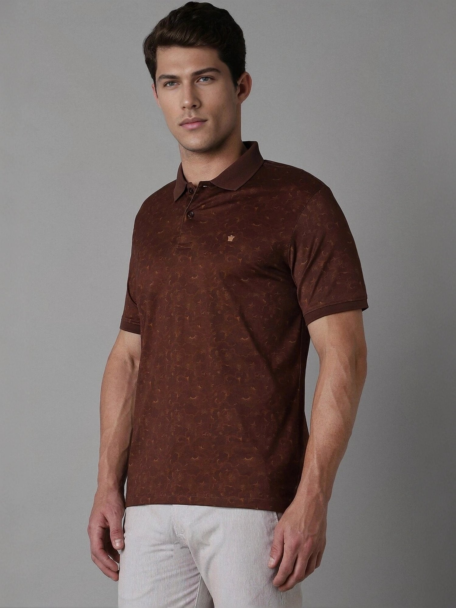 Louis Philippe Brown Cotton Regular Fit Printed Polo T-Shirt