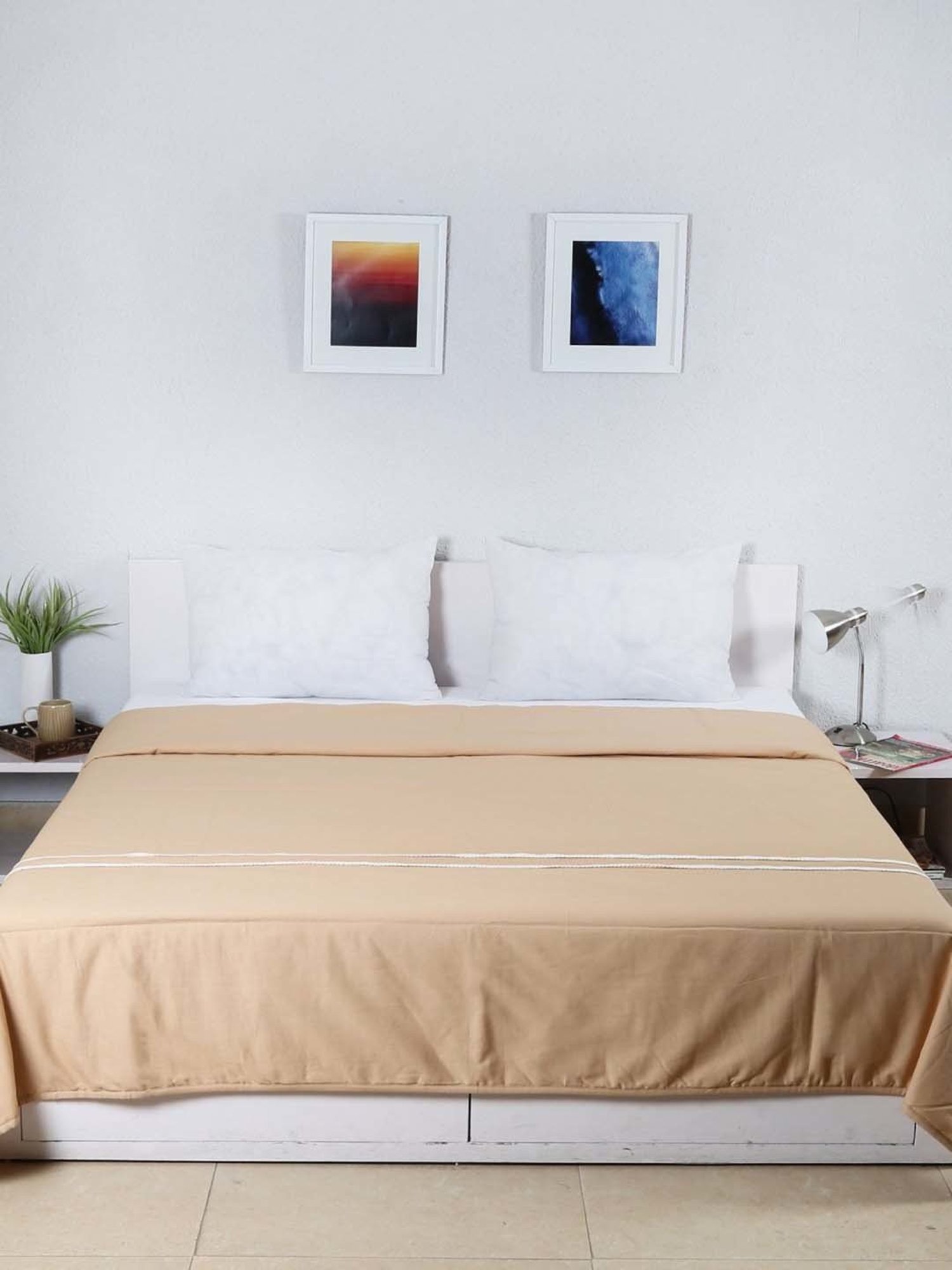 House This Mrittika Beige Cotton Bed Cover - Set of 1