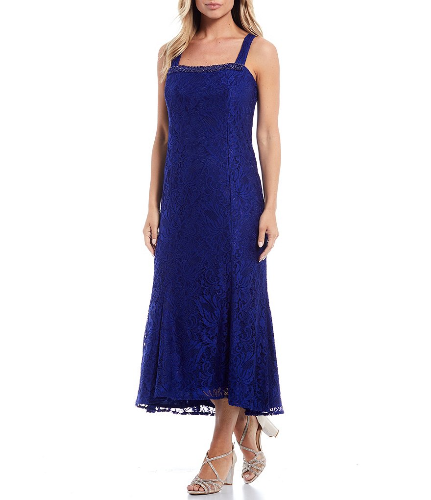 Le Bos Beaded Lace 2-Piece Jacket Square Neck Sleeveless Dress