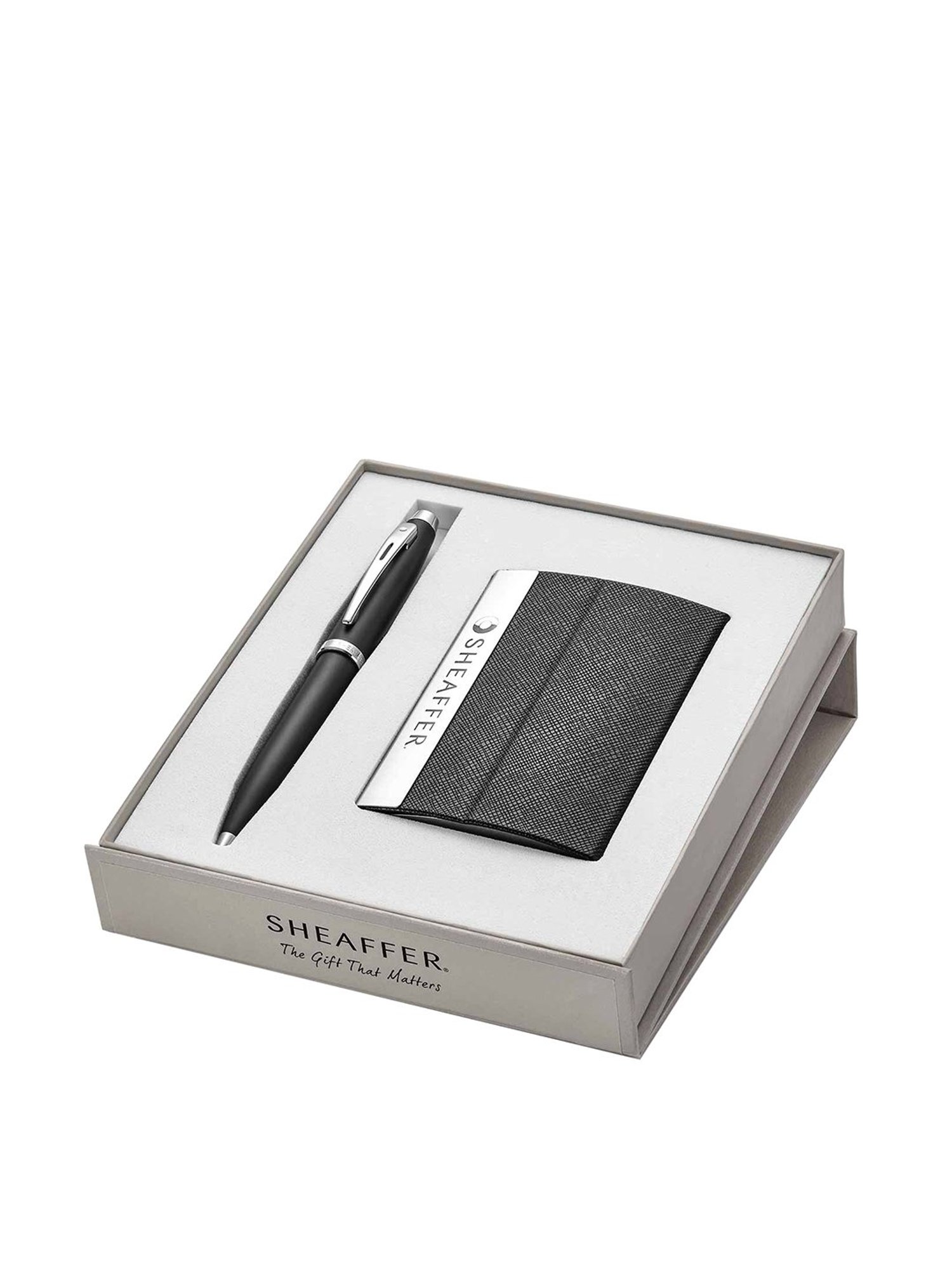 Sheaffer Black Metal Ballpoint Pen with Card Holder