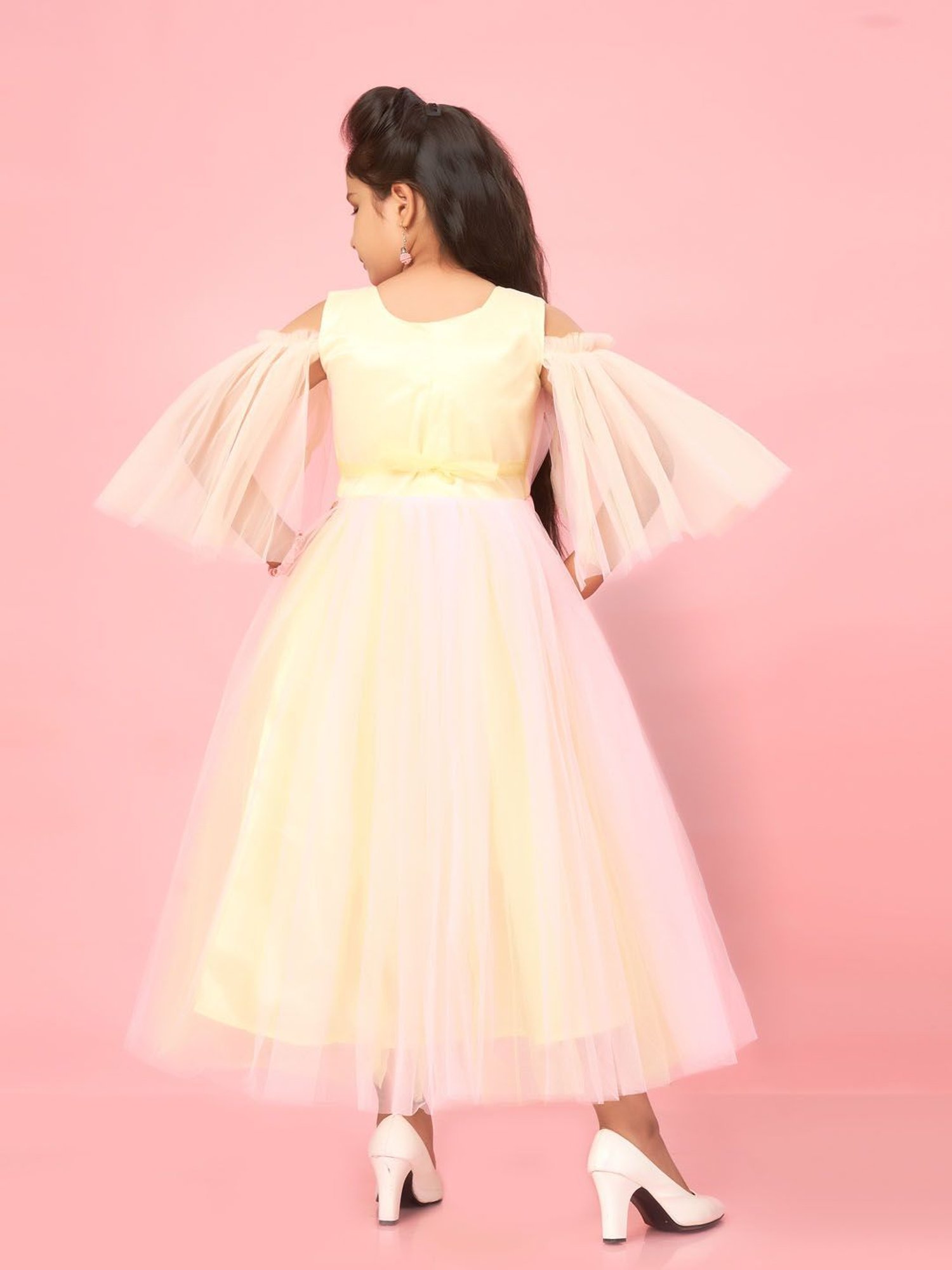 Aarika Kids Peach & Yellow Applique Gown