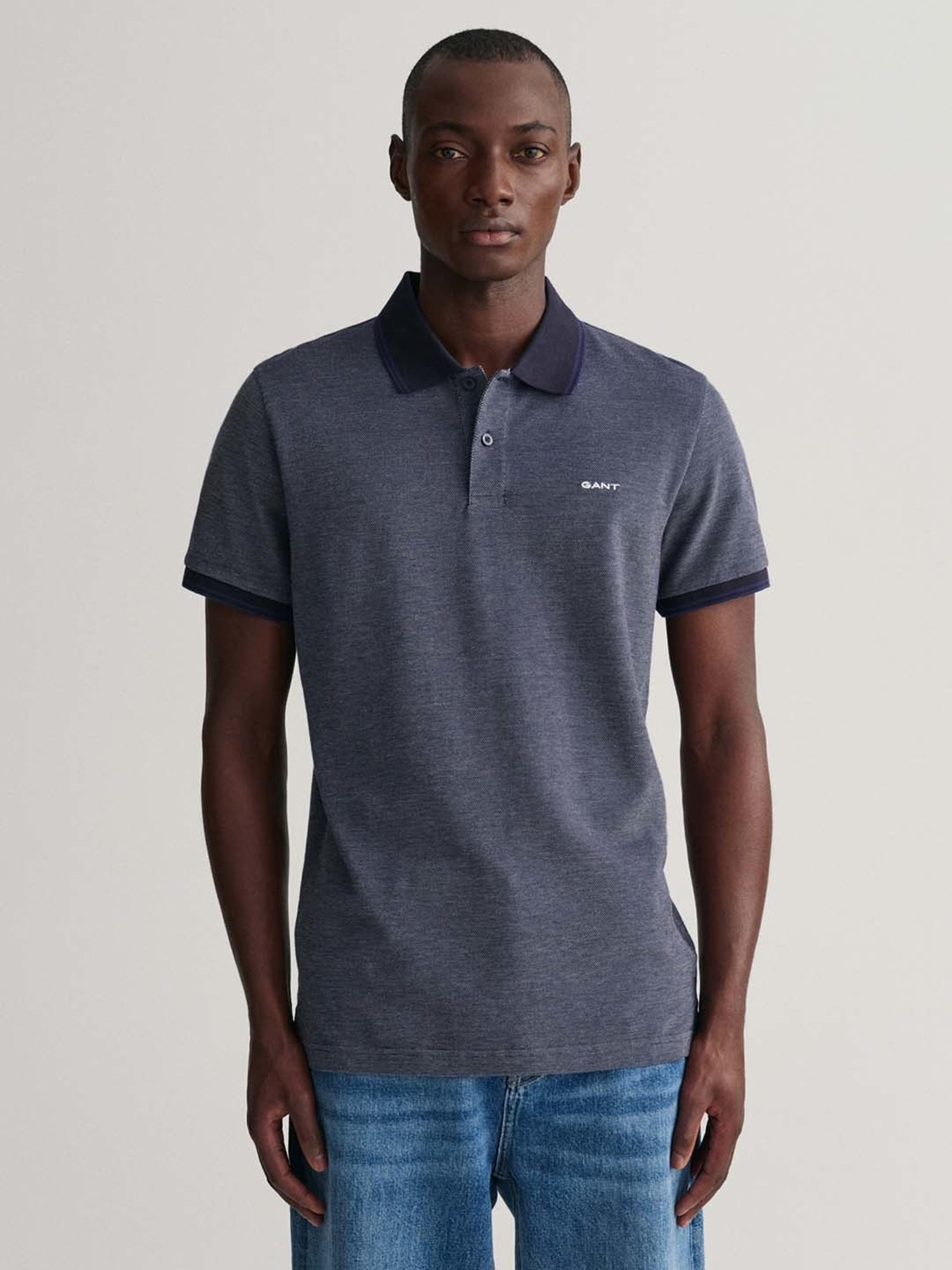 GANT Navy Regular Fit Cotton Polo T-Shirt