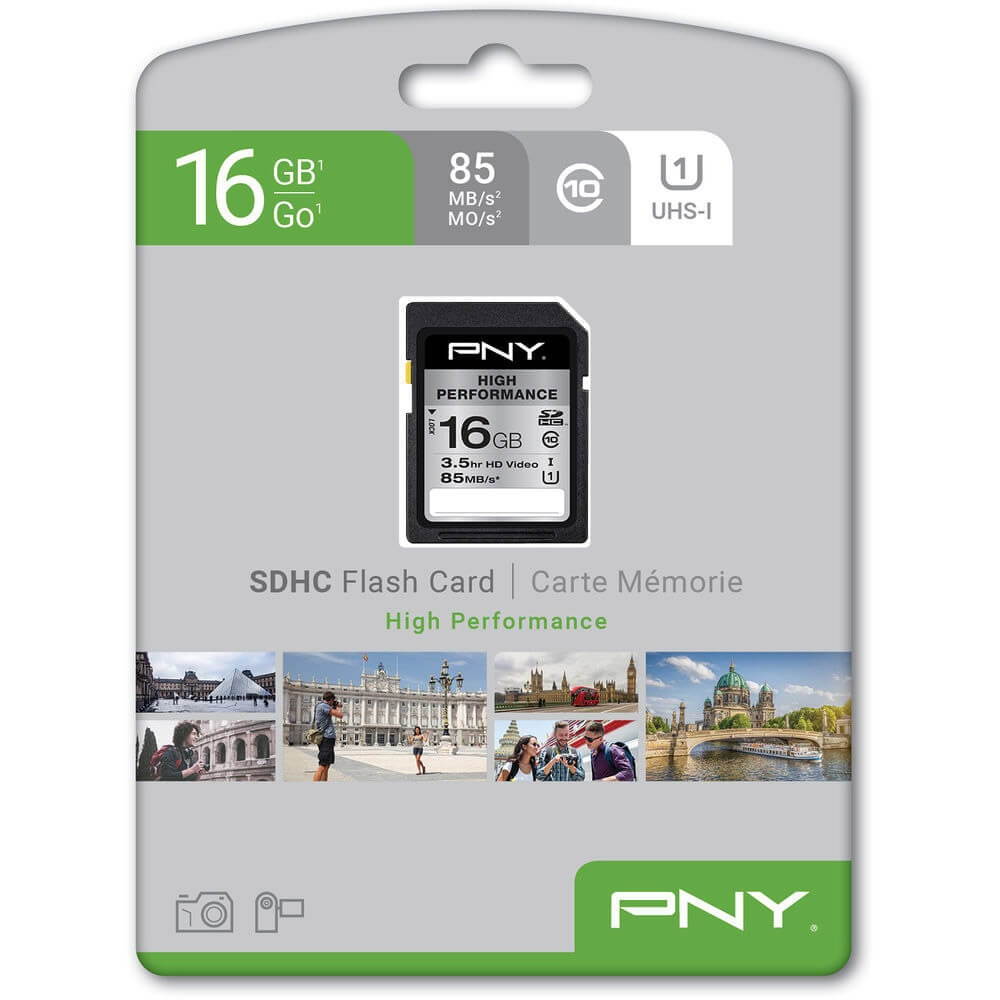 PNY 16GB High Performance Class 10 U1 SDHC Flash Memory Card P-SDHC16GU1GW-GE
