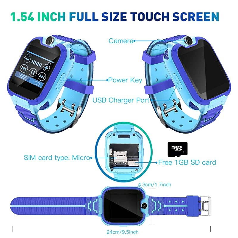 Watch for Kids (4 Colors),Age 3-12 Years Boys Girls with 7 Puzzle Games Music Camera Two-Way Call SOS,Touch Screen for Children Birthday New Year Gift