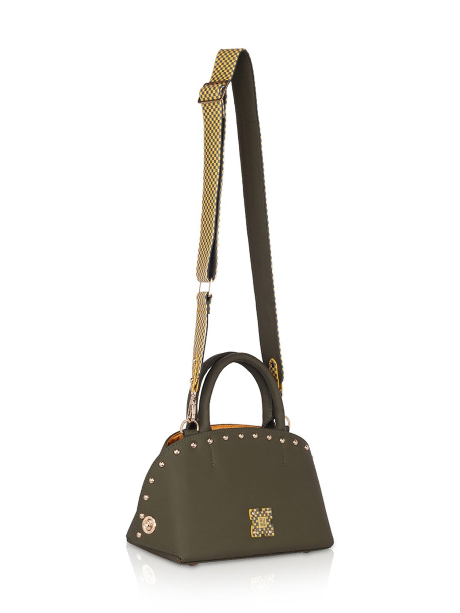 Eume Marigold Olive Leather Satchel Handbag