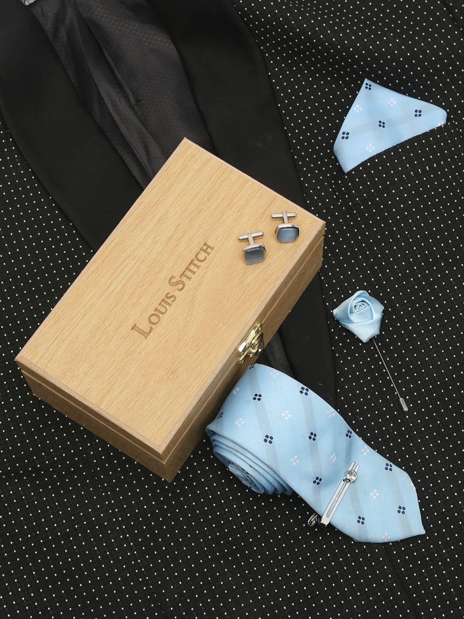 Louis Stitch Blue Embroidered Necktie Gift Set - Set of 5