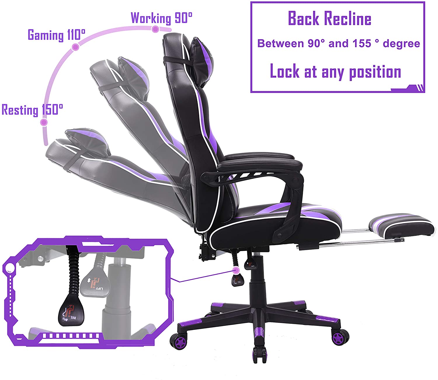Zeanus Pink Ergonomic Gaming Chair for Girl, Gaming Chair with Footrest, Gaming Chair for Adults, High Back Racing Chair, Computer Chair with Massage, E-Sports Gamer Chair, Big and Tall Gaming Chair