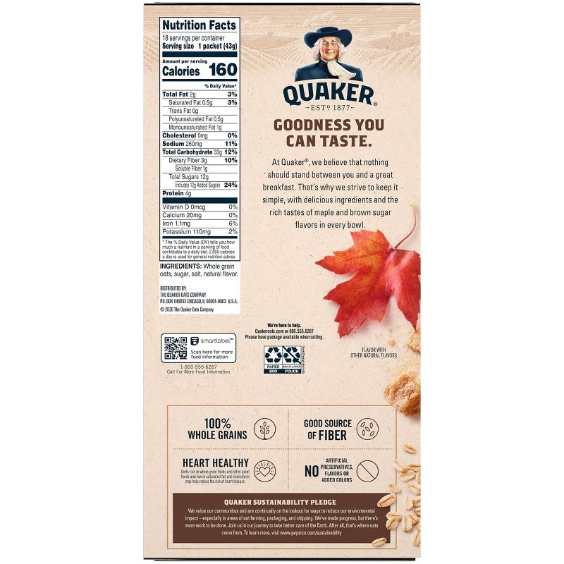 Quaker Instant Oatmeal Maple & Brown Sugar 18 Packets