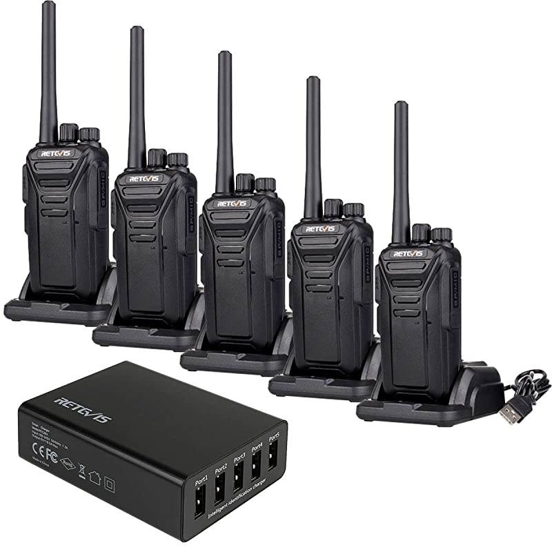 RT27 2 Way Radio Walkie Talkies Long Range Adult 22 CH VOX Business Rechargeable Two Way Radio with 5 Port USB Charger5 Pack