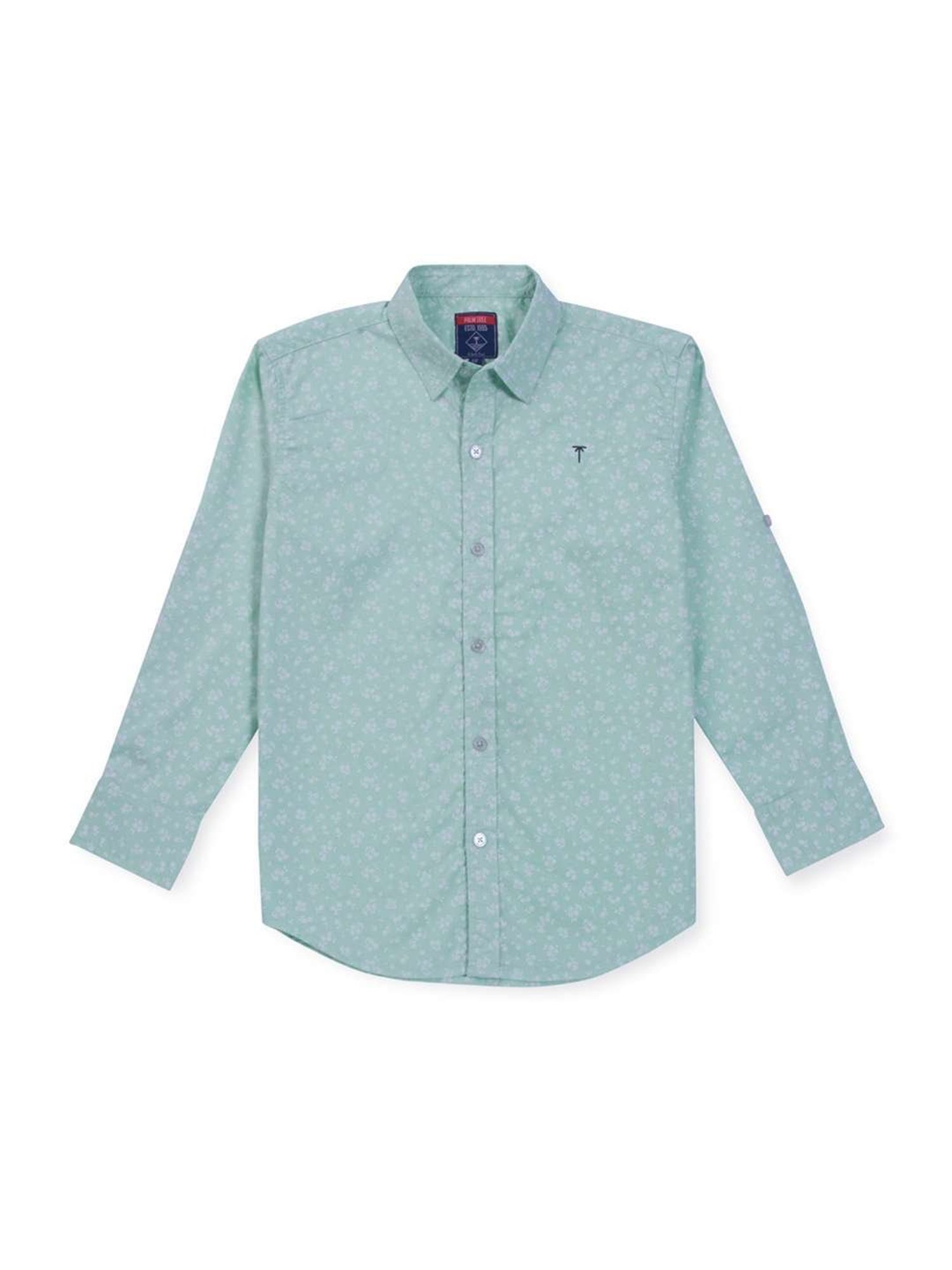 Palm Tree Kids Blue Cotton Printed Full Sleeves Shirt