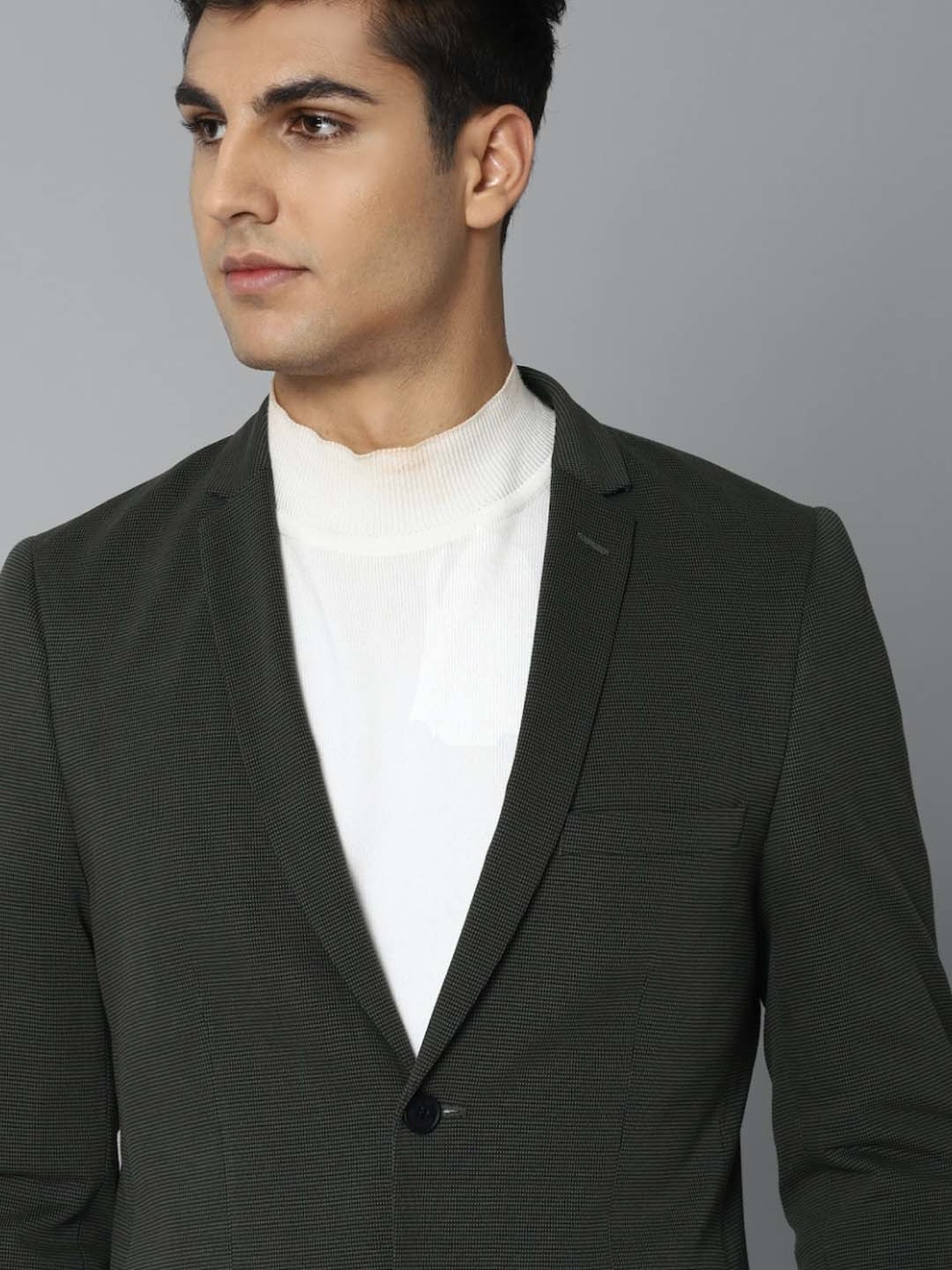 Louis Philippe Sport Grey Cotton Slim Fit Self Pattern Blazer