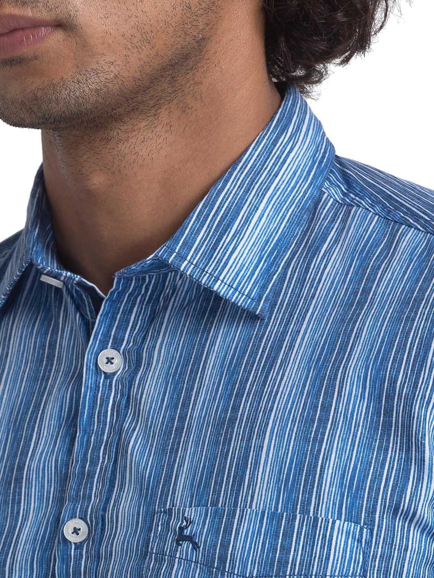 Parx Blue Slim Fit Striped Shirt