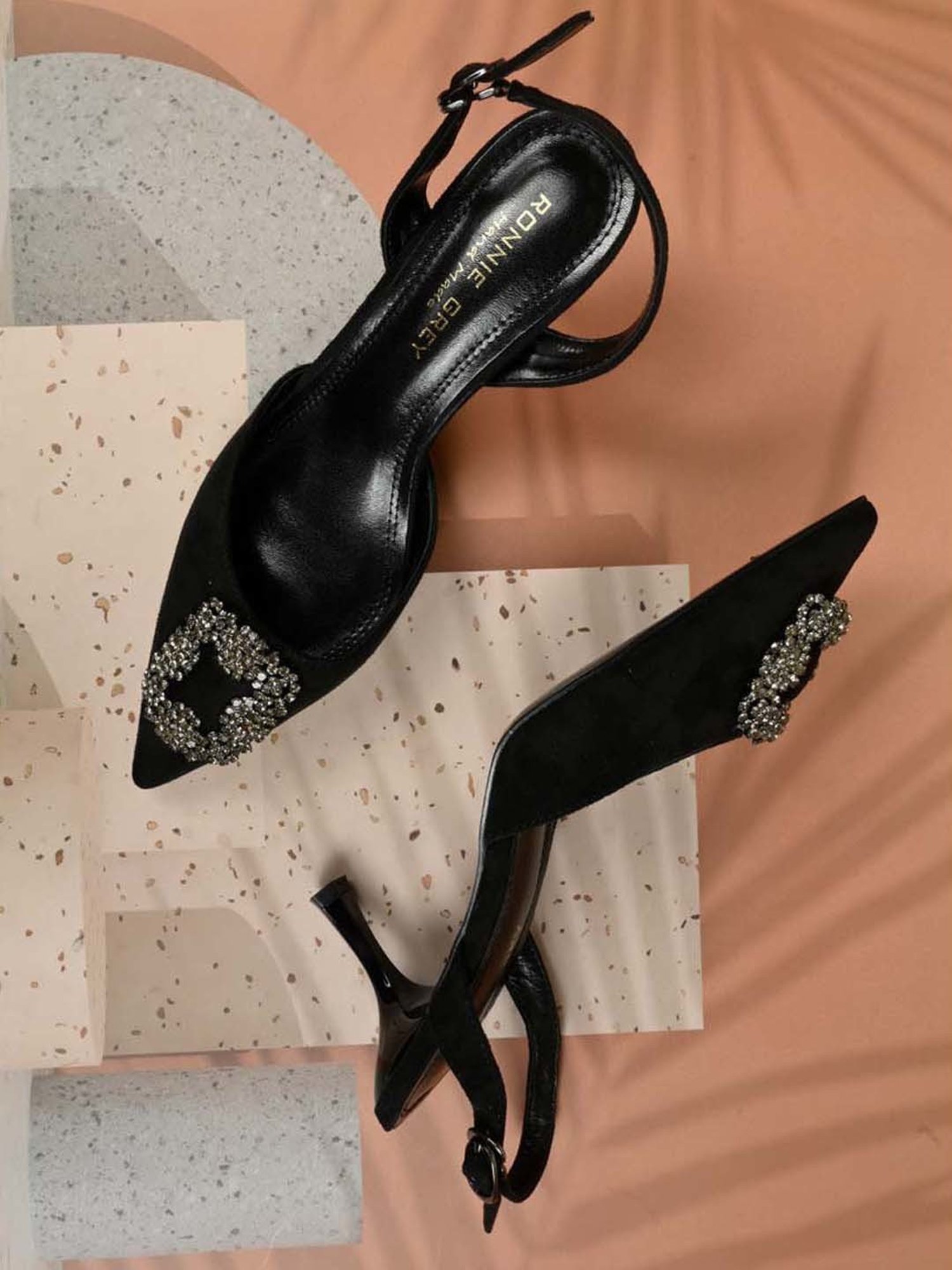 Ronnie Grey Women's Black Back Strap Stilettos