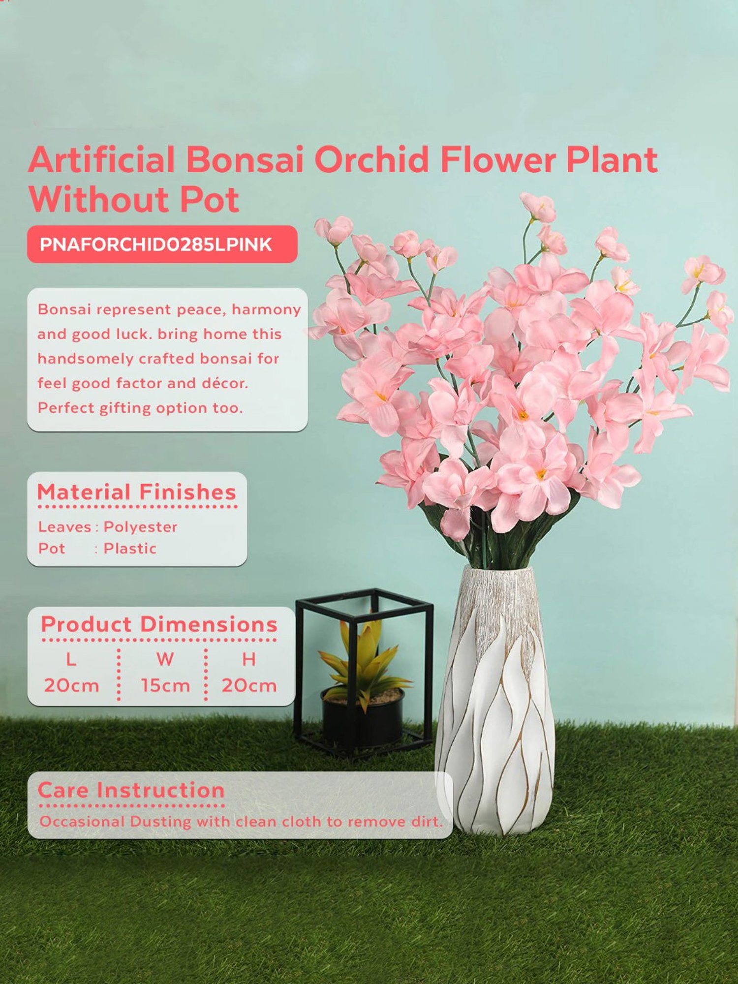 Amflix Pink Artificial Bonsai Orchid Flower Plant Without Pot