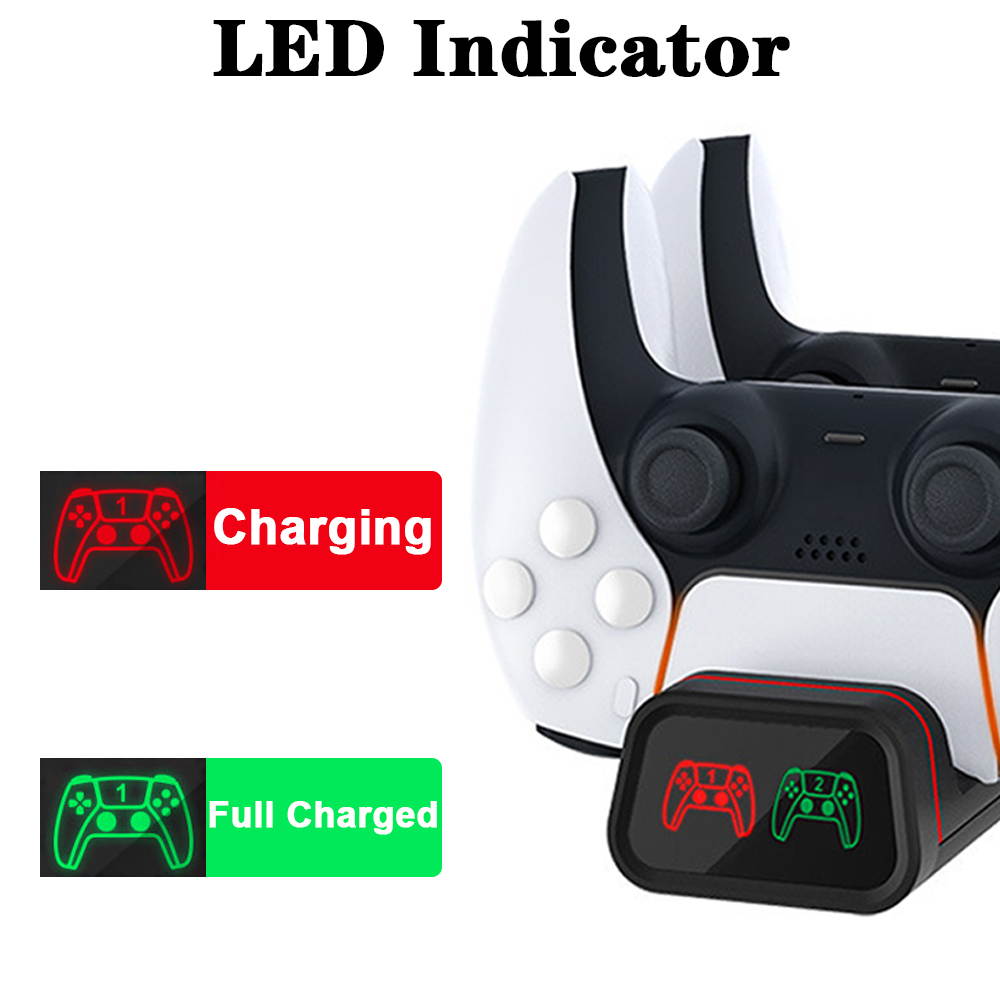 Dualsense Charging Station for Playstation 5, Megadream Dual Charging Dock Controller Charger Compatible with Xbox Series X/S, Xbox Elite 2, Google, Switch Pro, with 2 Type C Adapters & LED Indicator