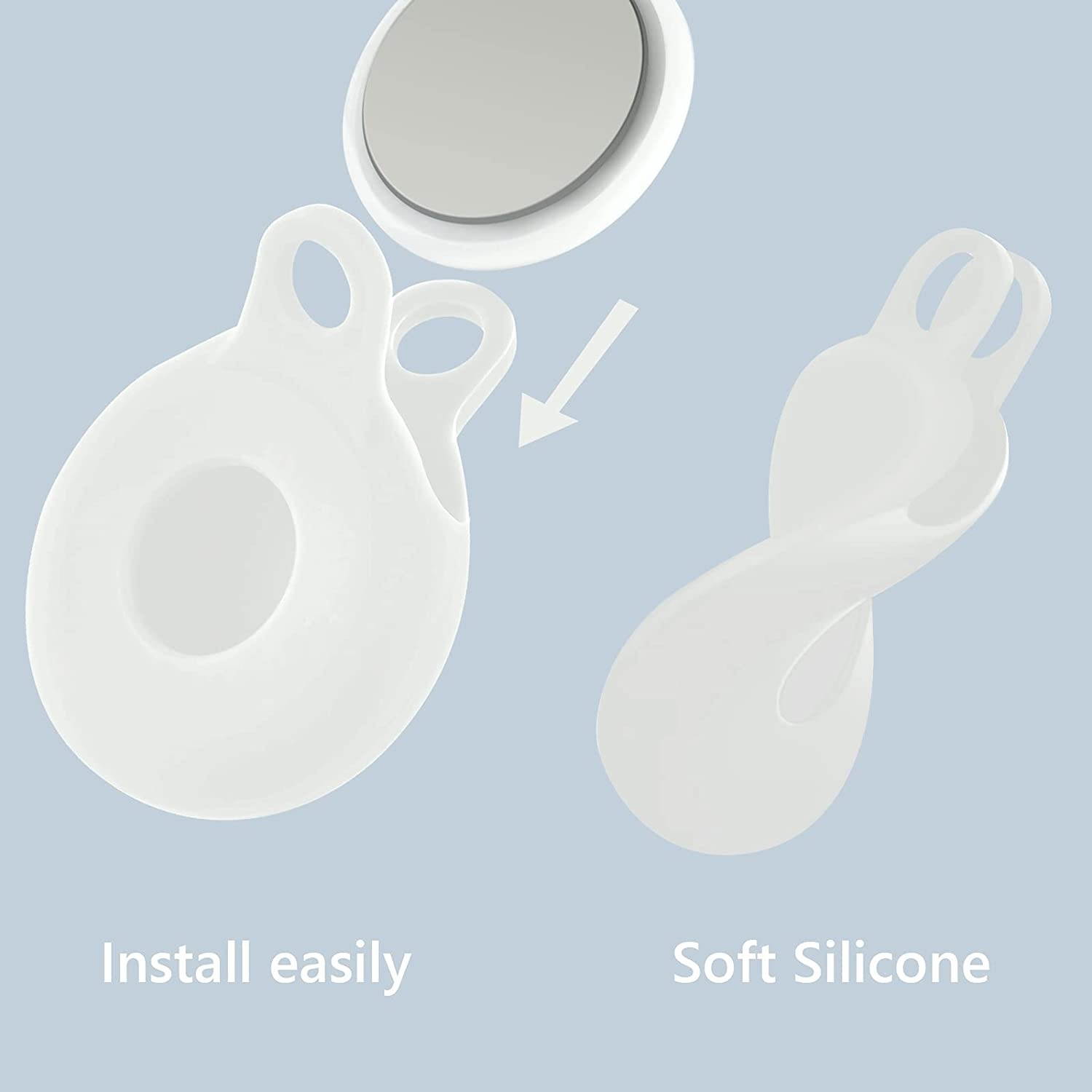 Wenmer Protective Case for AirTags, Silicone Airtag Cases with Keychain Anti-Lost AirTags Cover Lightweight Airtags Holder Compatible with Airtags for Dogs Keys Backpacks, 2 Pack (White & Black)