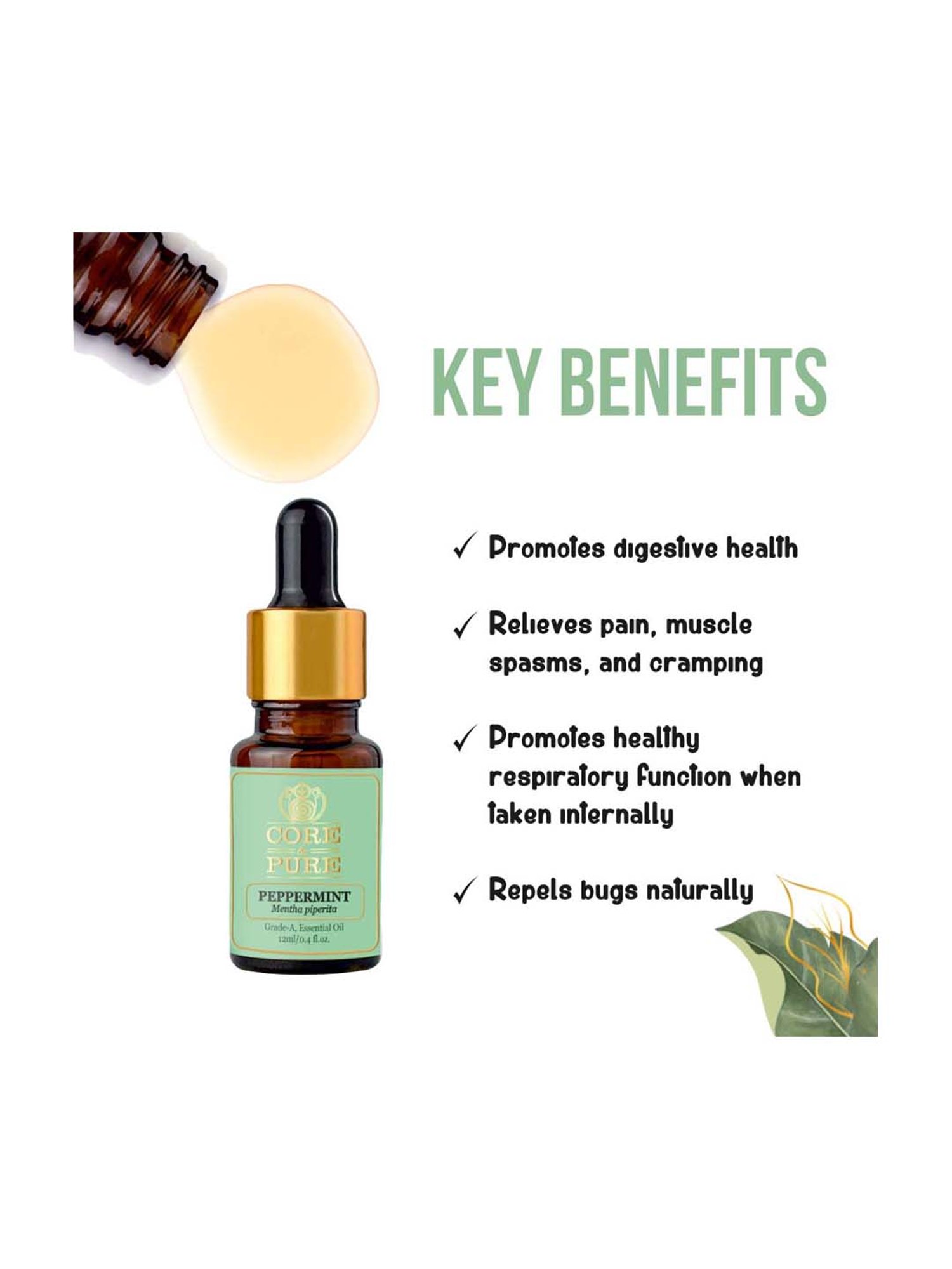 CORE & PURE Peppermint Essential Oil - 12 ml