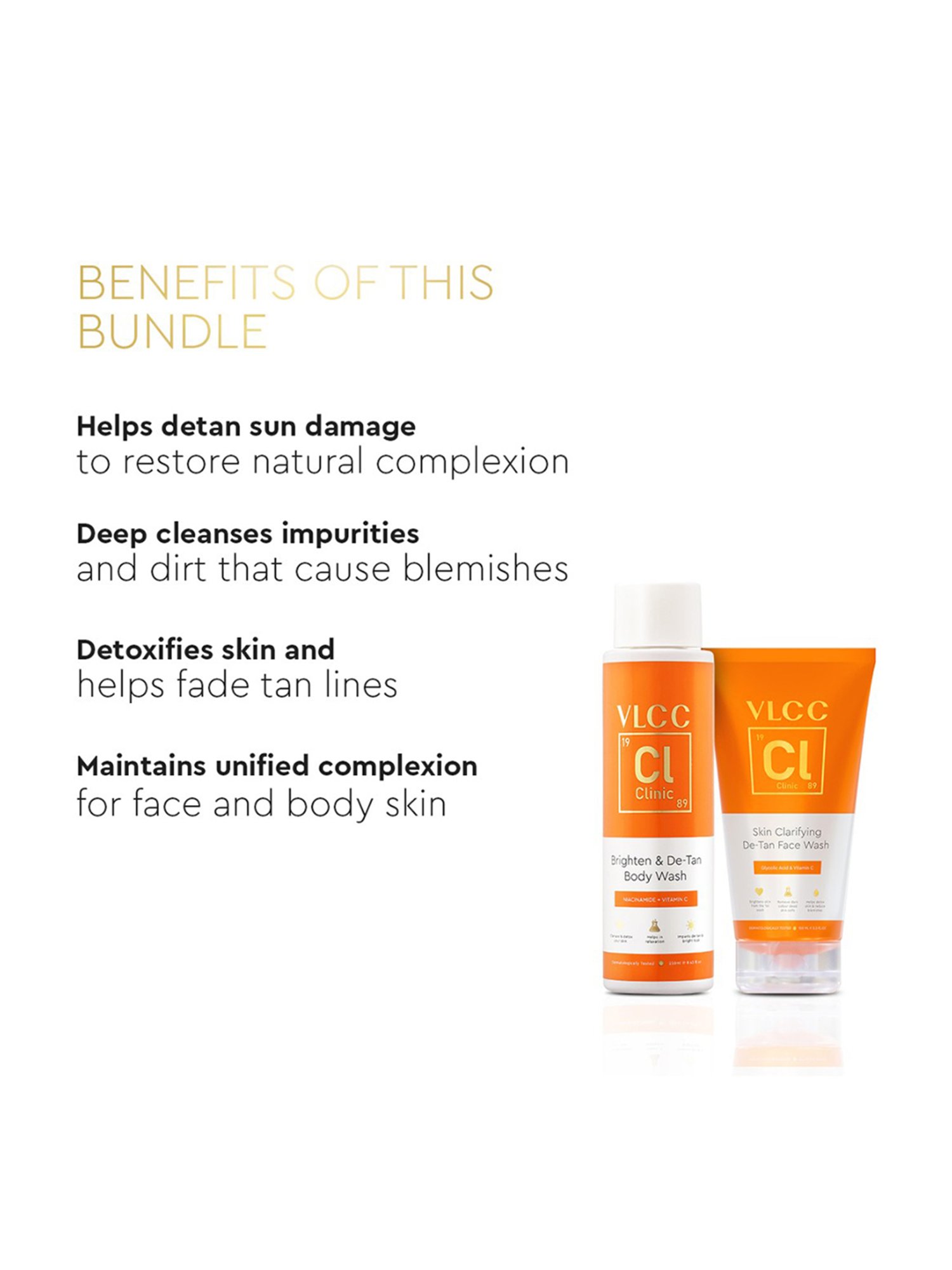 VLCC Clinic Skin Clarifying De-Tan Face Wash & Brighten & De-Tan Body Wash Combo