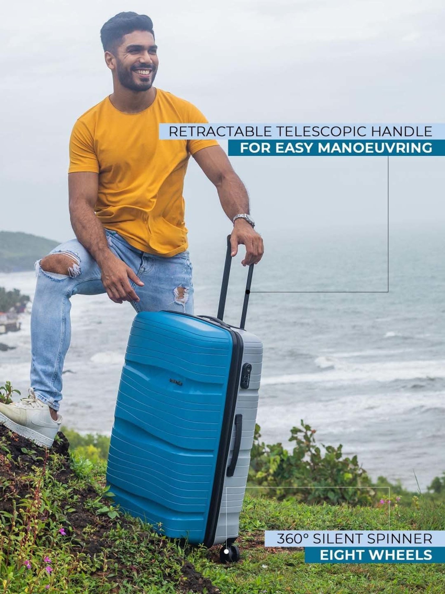 Nasher Miles Nicobar Hard-Sided Polypropylene Set of 3 Blue and Grey Trolley Bags (55, 65 & 75 cm)