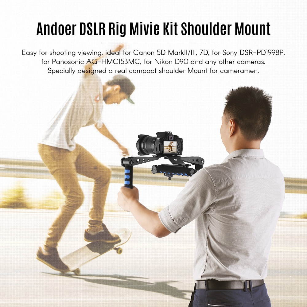 Andoer Foldable Aluminium Alloy Movie Filming Video DSLR Handheld Grip Shoulder Mount Stabilizer Support Rig Kit for Canon Nikon Sony Panasonic Pentax Camera Camcorder DV