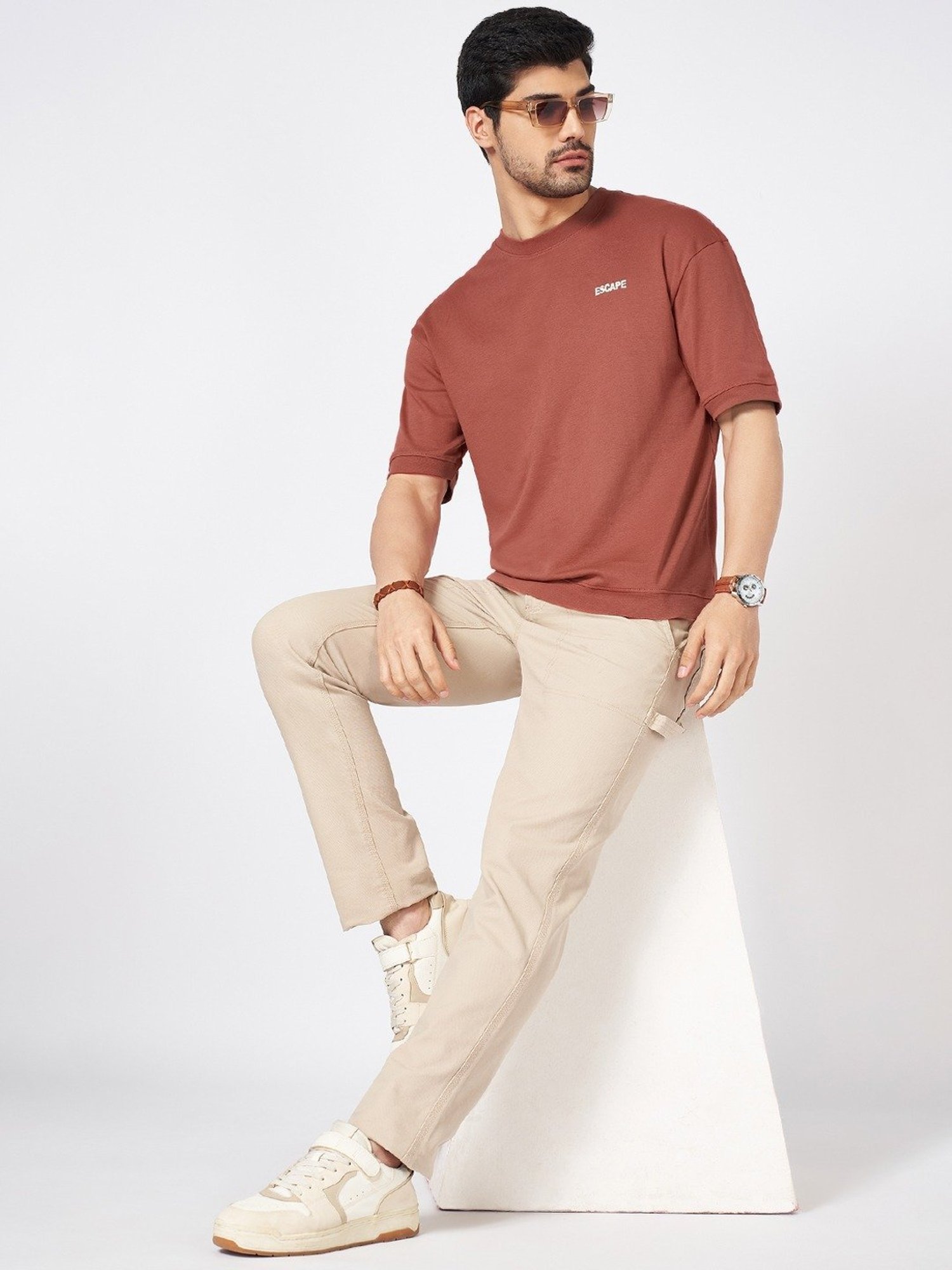 Urban Ranger By Pantaloons Brown Cotton Loose Fit Printed T-Shirt