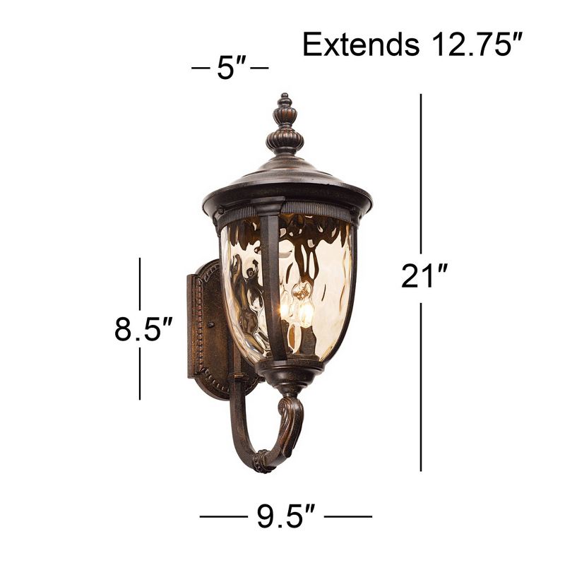 John Timberland Outdoor Wall Light Fixture Bronze 21" Hammered Glass Sconce for House Deck Patio