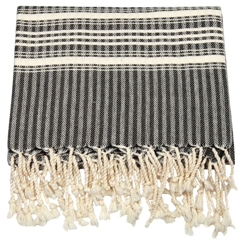 Luxe Herringbone Pestemal Beach Towel Black