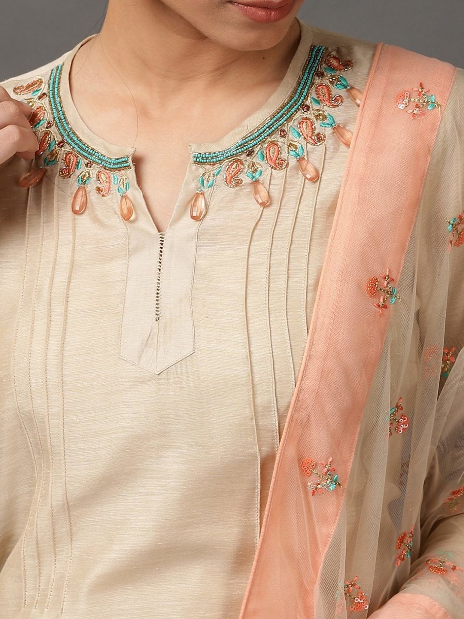 Nuhh Ecru Chanderi Kurta Set with Dupatta