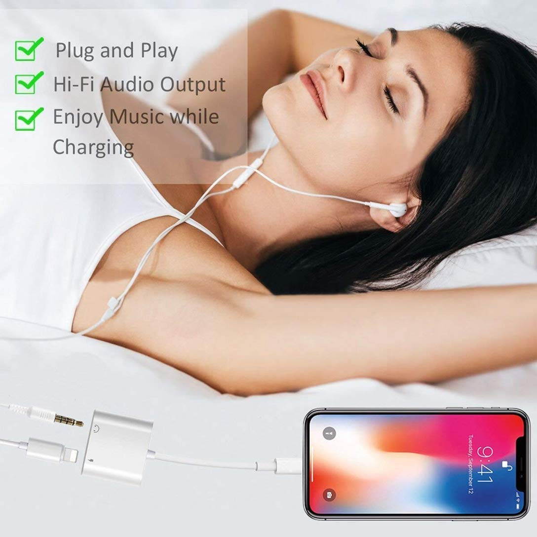 Headphone Adapter for iPhone Charger Jack AUX Audio 3.5 mm Jack Adapter for iPhone Adapter Compatible for iPhone 7/7Plus/8/8Plus/11/X/XR/XS/XS MAX Dongle Accessory Connector Compatible All iOS Systems