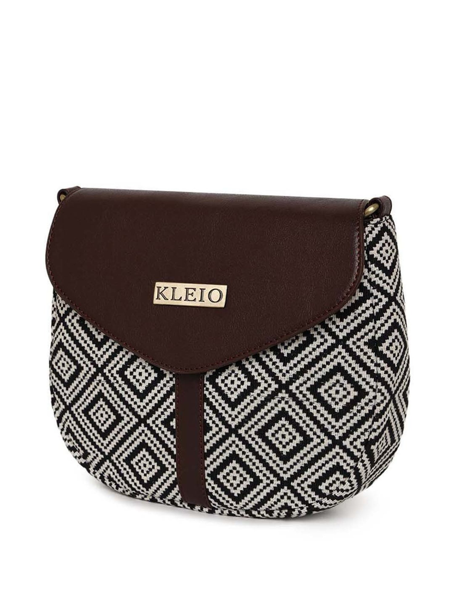 KLEIO Black & White Textured Medium Sling Handbag